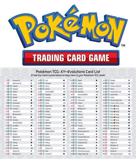 Pokemon Card Checklist Printable